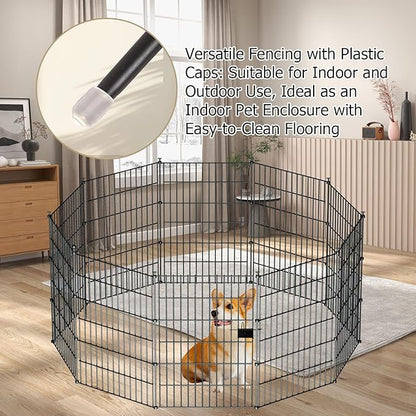 10 Panels Garden Fence Dog Fence Outdoor for Yard,24in H x 20ft L Rustproof Metal Fencing with Ground Stakes|No Dig Temporary Animal Proof Containment for Pets/Rabbits|Durable Patio Security Panels