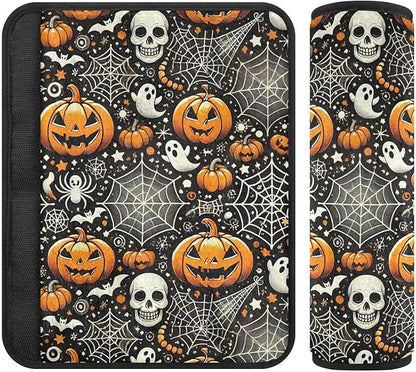 CHIFIGNO 2Pcs Halloween Pumpkins Skulls Seat Belt Cover Pad Universal Seatbelt Pad Car Seat Shoulder Pads for Girls Boys Adults