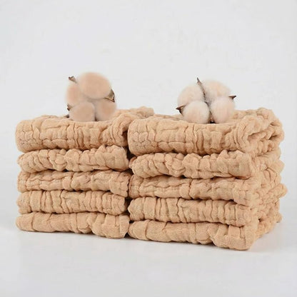 10 Pcs Baby Muslin Washcloths 100% Natural Cotton Unbleached, Extra Soft Baby Wipes Organic Burp Cloths Blank Bibs for Newborns Infants Sensitive Skin, Shower Gift Set 12"x12"