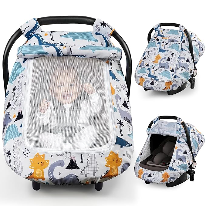 Elstey Car Seat Cover Baby, Minky Dot Carseat Covers Baby Girls, Lightweight Infant Car Seat Cover Canopy with 2 Layers Breathable Mesh Windows, Stroller Carrier for Babies Newborn Essentials