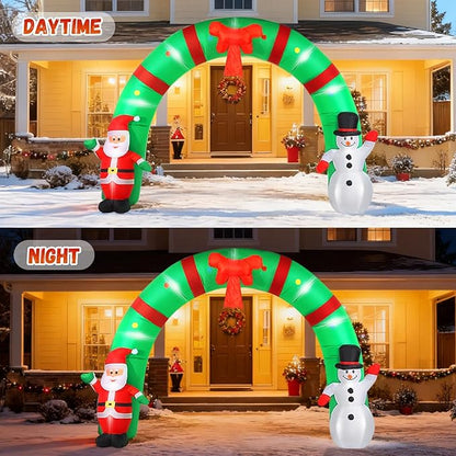 12 FT Christmas Inflatable Archway, Inflatable Santa Claus and Snowman Arch Indoor and Outdoor Holiday Decorations, Blow Ups Christmas Inflatable Outdoor Decoration with LED Lights