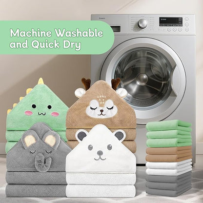 14 PCS Baby Towels Set, 4 PCS Soft Baby Hooded Towels & 10 PCS Washcloths, Baby Bath Towels for Newborns, Infants & Toddlers, Ultra Absorbent, Cute Baby Towel Gift for Boys