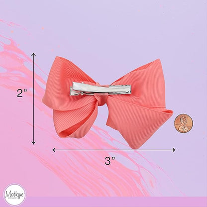 3 Inch Grosgrain Bow for Little Girls- Set of 2 (Coral)