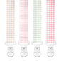 Stadela Baby Fabric Pacifier Clip Holder, Plastic Clip, 4‑Pack, Gingham Pattern, Cottagecore Set