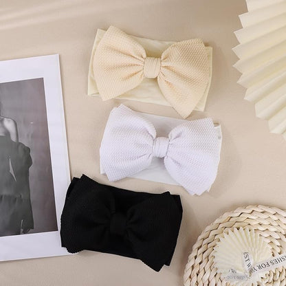 6'' Large Tied Bow Baby Headbands Handmade Hairbands with Bows High Stretchy Soft Nylon Headbands Baby Hair Accessories for Infant Baby Girls Black White Beige
