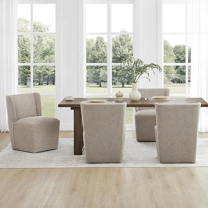 Upholstered Dining Chair with Casters Wingback Modern Side Armless Deskchair with Rollers for Diningroom Bedroom Livingroom Reading Room,Khaki,4 Box