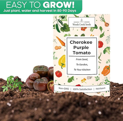Woods Creek Seeds: Cherokee Purple Tomato Seeds for Planting - Heirloom Tomato Seeds for Planting Outdoors, Indoors, Patio or Home Plant Garden - Non-GMO Seed Pack of Indeterminate Slicing Tomatoes