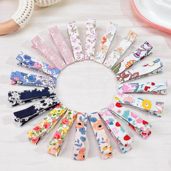 Hair Clips for Girls Women Toddler Baby,Assorted 20Pcs Flower Fabric Fully Lined Small Alligator Clips Hair Accessories for Teens Child Kids Gifts