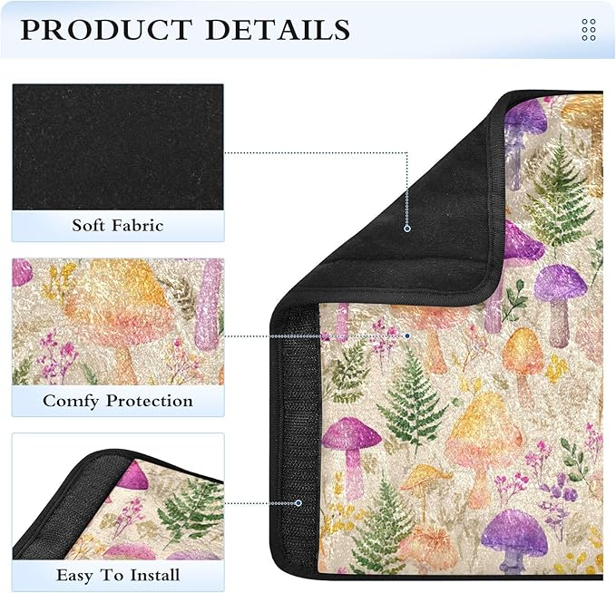 2 Pack Seatbelt Covers Seat Belt Cover Pad for Adults Boys Girls Car Seat Strap Covers Pads Cushion Universal Shoulder Strap Pad Protector for Backpack Camera Bag 10x7.7Inch Mushroom Colorful Pattern