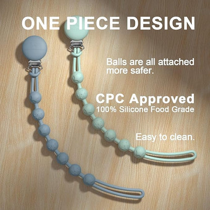 Cuddle Campus Silicone Pacifier Clip Holder with One Piece Design,Soft Flexible Binky Clips with Texture for Baby Boy and Girl Pack of 4