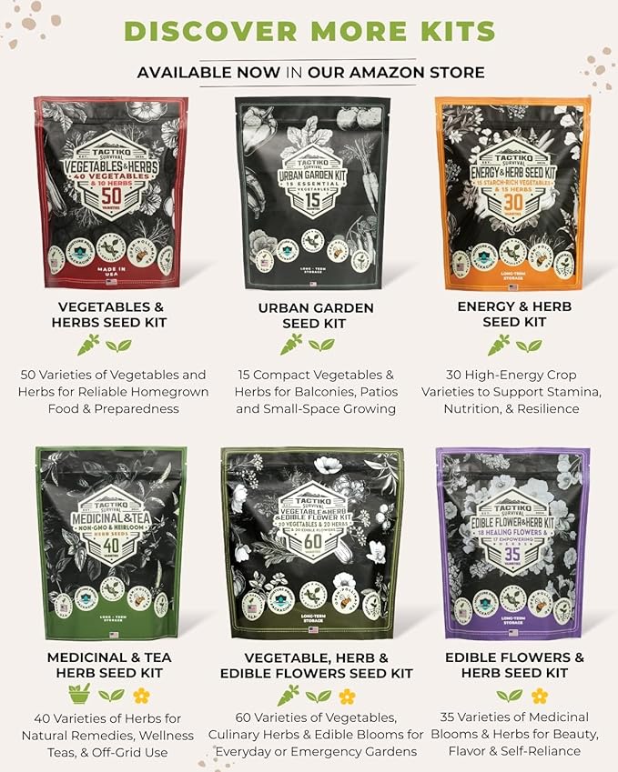 15 Tactiko Rapid Growth Microgreens & Vegetable Seed Kit – Heirloom Non-GMO Grown in USA – for Everyday or Survival Use – Sprout Indoors or Grow Full-Size Veggies in Soil, Containers, or Hydroponics