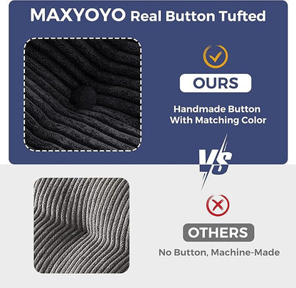 MAXYOYO Bean Bag Chair for Adults, Upholstered Floor Sofa with Armrests, Loveseat Boneless Couch with Tufted Cushion & Backrest, Sofa in A Box, Large Bean Bag Couch for Bedroom Living Room, Black