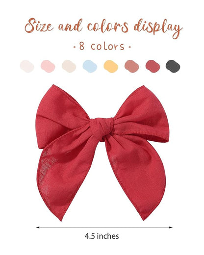 8 Pcs doboi Baby Girls Hair Clips Big Fable Hair Bows Cotton Linen Bows for Girls Hair Accessories for Baby Toddlers Kids-5.5 Inch