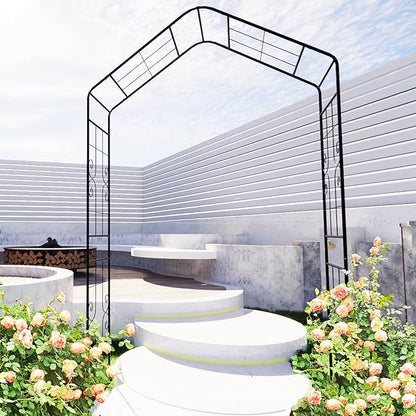 Garden Arbor, 8FT Metal Arbor Trellis for Climbing Plants Outdoor, Black Garden Archway for Lawn, Patio and Backyard, Wedding Arches for Ceremony