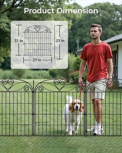 5 Panels No Dig Decorative Outdoor Garden Fence, 32 in(H) X 11.8 ft(L) Animal Barrier Fencing, Rustproof Portable Fence, Temporary Dog Fence Outdoor for Yard, Outside, Backyard, Patio