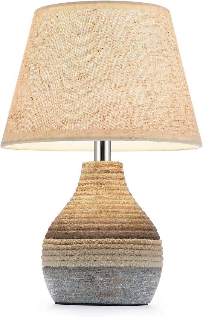 10" H Small Rechargeable Cordless Ceramic Table Lamp with Remote, RGB & Warm White Light, Timer & Dimmer, Battery Table Lamp with Linen Shade for Patio, Bedroom, Living Room, Dining Table