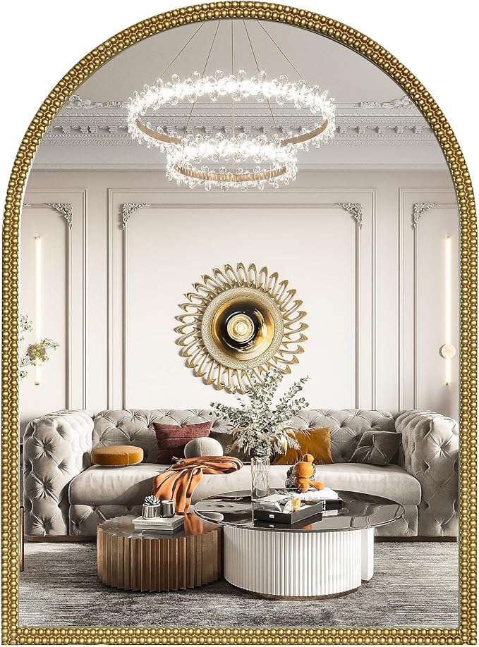 WallBeyond Gold Vintage Mirror for Vanity 22x30 Inch, Gold Antique Mirror with Ornate Beaded Frame for Bathroom, Living Room, Fireplace, Entryway