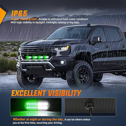 Nilight 4PCS LED Strobe lights 12V 24V Sync Feature Green White 24LED Emergency Hazard Warning Lights with Controller Hard Wire or Cigarette Lighter Plug for Car Truck RVs Campers