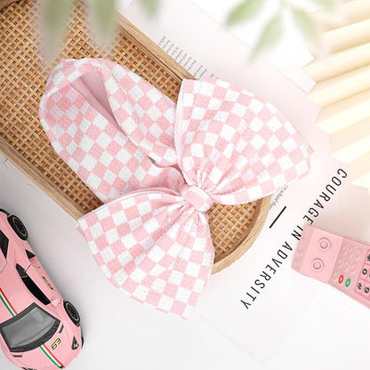 YanJie 7’’ Pink Checkered Bow for Baby Girl Racing Bows Plaid Headbands for Newborns Infants Toddlers Two Fast Birthday Girls Hair Accessories