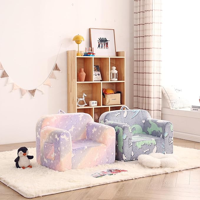 Toddler Chair Plush Kids Couch, Comfy Kids Sofa Toddler Lounger Chair for Bedroom, Convertible Toddler Couch for Girls and Boys, Reading Chair for Kids
