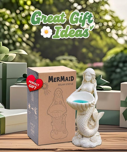 Nacome Solar Mermaids Birdbath Garden Decor: Outdoor Statues Ornaments for Outside Decorations Yard Art Lawn Porch Patio Balcony - Birthday Gifts for Mom Grandma Women Lover