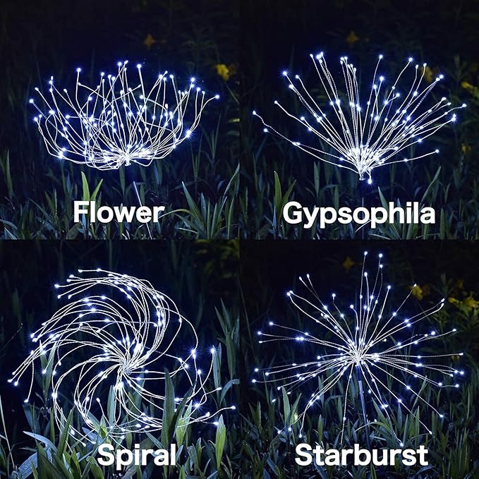 Solar Outdoor Lights,4 Pack 120 LED Waterproof Solar Firework Lights are 8 Modes Decorative Sparkles Stake Landscape Light,Garden Copper Wire Firework Lamp for Backyard Lawn Patio Decor(Cool White)