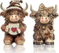 2 Pack Christmas Highland Cow Resin Figurine Decor Coffee Theme Highland Cow Gnomes Starfish Resin Statue for Garden Table Shelf Kitchen Home Coffee Bar Decor Calf Gnome Herd Gifts