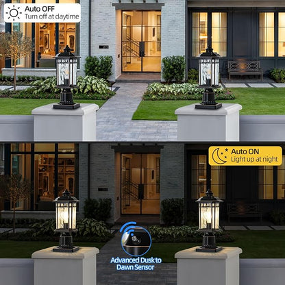 DASTOR 2 Pack Dusk to Dawn Outdoor Post Lights, Outdoor Lamp Post Light with Pier Mount Base, Waterproof Aluminum Post Outdoor Lighting for Garden Patio Pathway