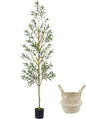 7.8ft (93”) Artificial Olive Tree, Tall Fake Olive Plant with Basket, Indoor Outdoor Faux Olive Silk Tree for Home Livingroom Office Floor Decor (Natural Green Leaves)