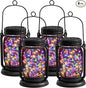 4 Pack Hanging Solar Lantern Lights, 30LED Vintage Glass Mason Jar Solar Fairy Lights Outdoor Decorative Waterproof Table Light with Stakes for Patio Yard Lawn Tree