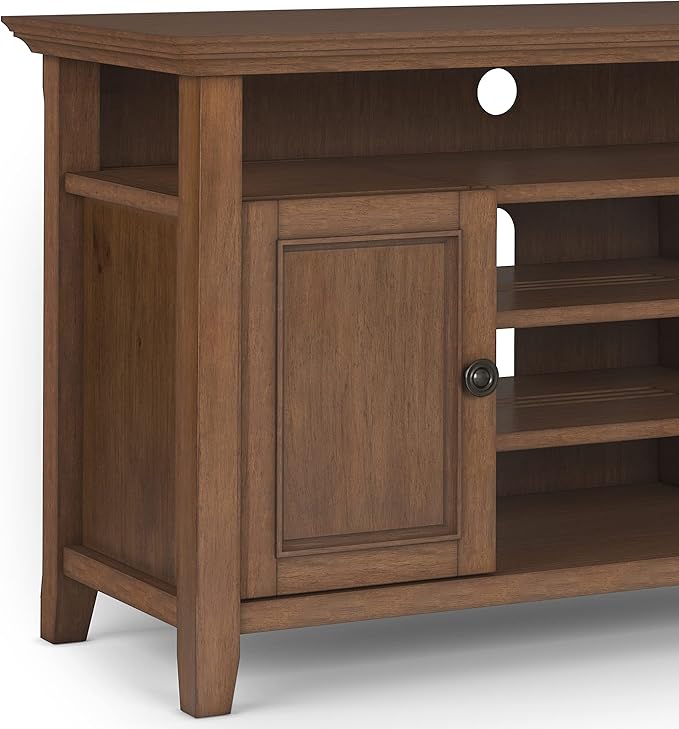 SIMPLIHOME Amherst 54-inch Wide Solid Wood TV Stand in Rustic Natural Aged Brown, Transitional-Style Media Console for Living Room with Adjustable Shelves and Cable Management