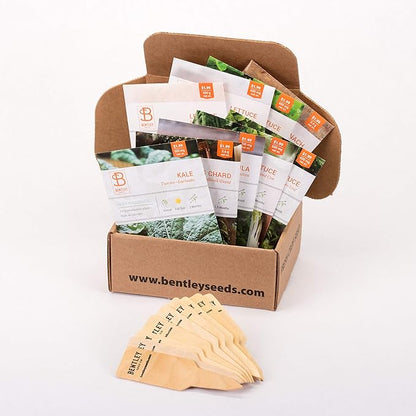 Seed Starter Kit – Salad Greens | Non-GMO | Heirloom Seed Packets | Natural Wood Row Markers | Over 100 Square Feet of Salad Greens