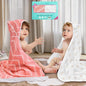 VOOVA & MOVAS 2Pack Hooded Baby Towels - 100% Muslin Cotton,450GSM, 32x32 Inches,0-24Months, Super Absorbent Large Bath Towel with Hood for Newborn,Toddler,Infant, Pink Geometry & Rainbow Patten