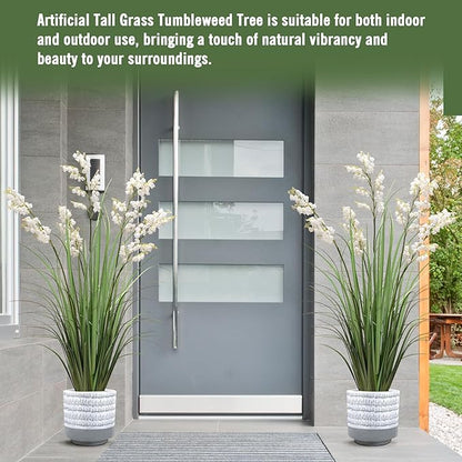 Artificial Tall Grass Plants with Pots 47“ 1 Pack Lily of The Valley Artificial Grass Home Interior Decorating and Outdoor Garden Decorations（White）