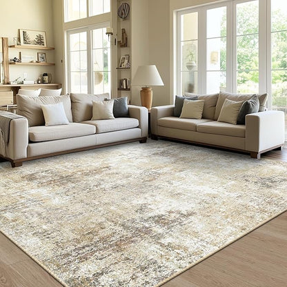Washable Area Rugs 8'x10' Non-Slip Modern Abstract Soft for Living Room Entryway Bedroom Nursery, Print Pattern, Neutral Brown Gray