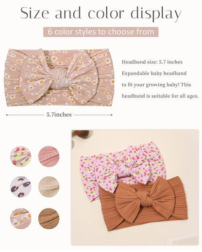 jollybows 6pcs Baby Nylon Headbands Hair Bow Elastics Hairbands Hair Accessories for Baby Girls Newborn Infant Toddlers Kids (Upgrade patterns colors)
