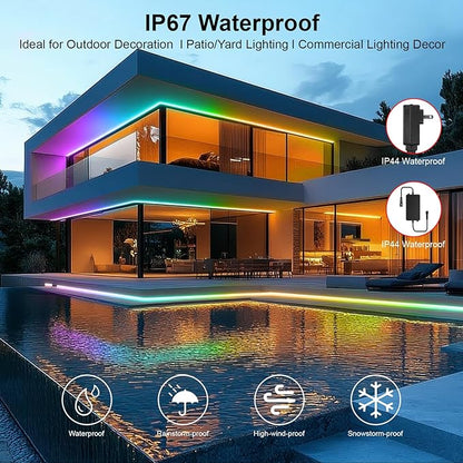 40ft COB RGB+IC LED Strip Lights, Bright Dream Color COB LED Light Strip with RF Remote App Control Music Sync Color Changing for Garden Outdoor Home Decor Pool Patio Party DIY Decoration-1 Roll