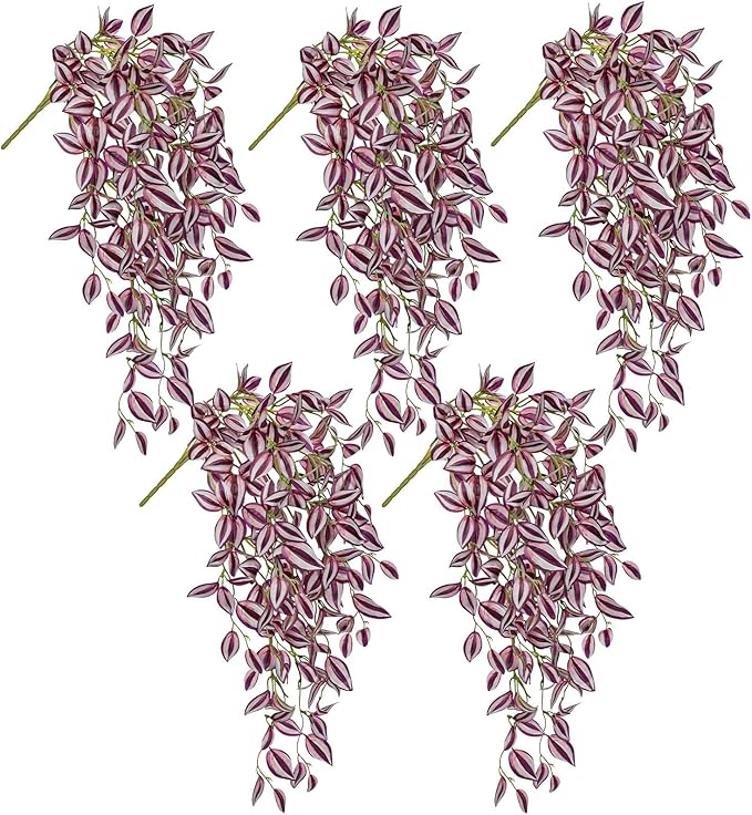 DILATATA Fake Hanging Plants Artificial Hanging Plants 22" Faux Wandering Jew Hanging Leaves Plant for Wall Shelf Home Indoor Outdoor Decor - 5 Pack