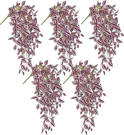 DILATATA Fake Hanging Plants Artificial Hanging Plants 22" Faux Wandering Jew Hanging Leaves Plant for Wall Shelf Home Indoor Outdoor Decor - 5 Pack