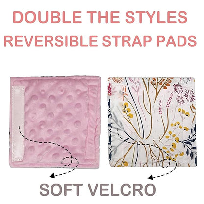 Baby Car Seat Neck Cover, Car Seat Strap Cover, Seat Belt Cushions Pads, Shoulder Strap Protectors, Reversible Pram Harness Covers in Minky Floral, Baby Neck Pad Protector