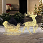 LuxenHome Lighted Reindeer Christmas Outdoor Yard Decorations, Prelit Reindeer and Sleigh Indoor & Outdoor Christmas Decor with 250 LED Lights, Xmas Decorations for Front Porch, Lawn, Garden Display