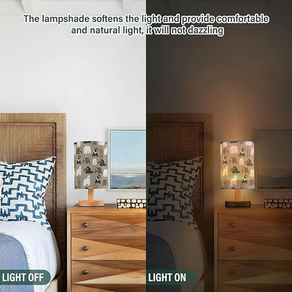 Bears Animal Pattern Brown Bear Polar Bear Black Bear Table Lamp with Wood Base Fabric Lamp Shade Bedside Nightstand Desk Lamp for Living Room Bedroom Kids Room Office