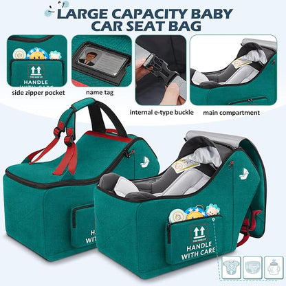 RAINSMORE Infant Car Seat Travel Bag for Airplane Compatible with All Nuna Pipa Car Seat and Base Chicco KeyFit 30 and Base Padded Car Seat Backpack for Travel Carseat Gate Check Bag with Side Pocket