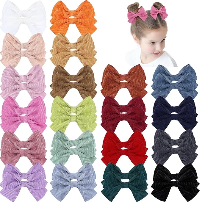 Oaoleer 40Pcs 3Inch Hair Bows for Toddler Girls, Velvet Neutral Pigtail Bows Alligator Clips Hair Barrettes Accessories for Baby Little Girls Kids