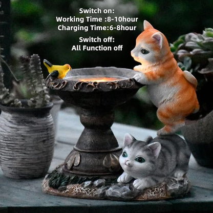 Cat Garden Figurines Outdoor Decor Solar Statue with LED Lights for Patio Lawn Yard Art Decoration Housewarming Garden Gift
