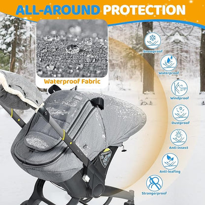 IvyWind Baby Car Seat Cover, Universal Winter Carseat Cover for Babies with Breathable Mesh Window, Cozy and Warm Infant Car Seat Covers for Cold Weather, Kick-Proof Carseat Canopy, Light Gray