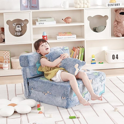 Folding Sofa Bed Floor Mattress for Kids With Pillow - Toddler Glow Washable Nap Mat for Sleeping, Child Fold Up Futon Chair Bed With Storage Bag for Girls Boys