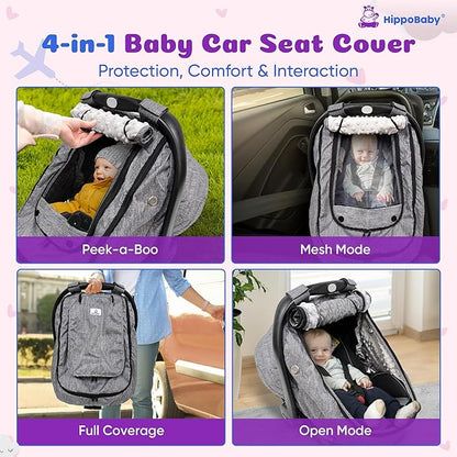 HippoBaby Waterproof Baby Car Seat Cover | Windproof Carseat Cover for Babies | Infant Car Seat Cover for Boys, Girls & carseat Covers Baby Girl | Universal Fit (Gray)