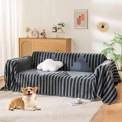Boho Couch Cover, Sofa Cover, Sofa Covers for 2 Cushion Couch, Washable Sectional Couch Covers for Dogs Pet Furniture Protector Couch Cover Blanket for Living Room (2# Dark Grey, 71" x 118")