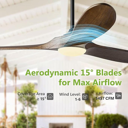 Haipeel 52 Inch Outdoor Ceiling Fans with Lights, Dimmable Solid Wood Ceiling Fan with Light and Remote Control 3 Blades Rustic Propeller Ceiling Fans for Patios Indoor Bedroom, Oil Rubbed Bronze